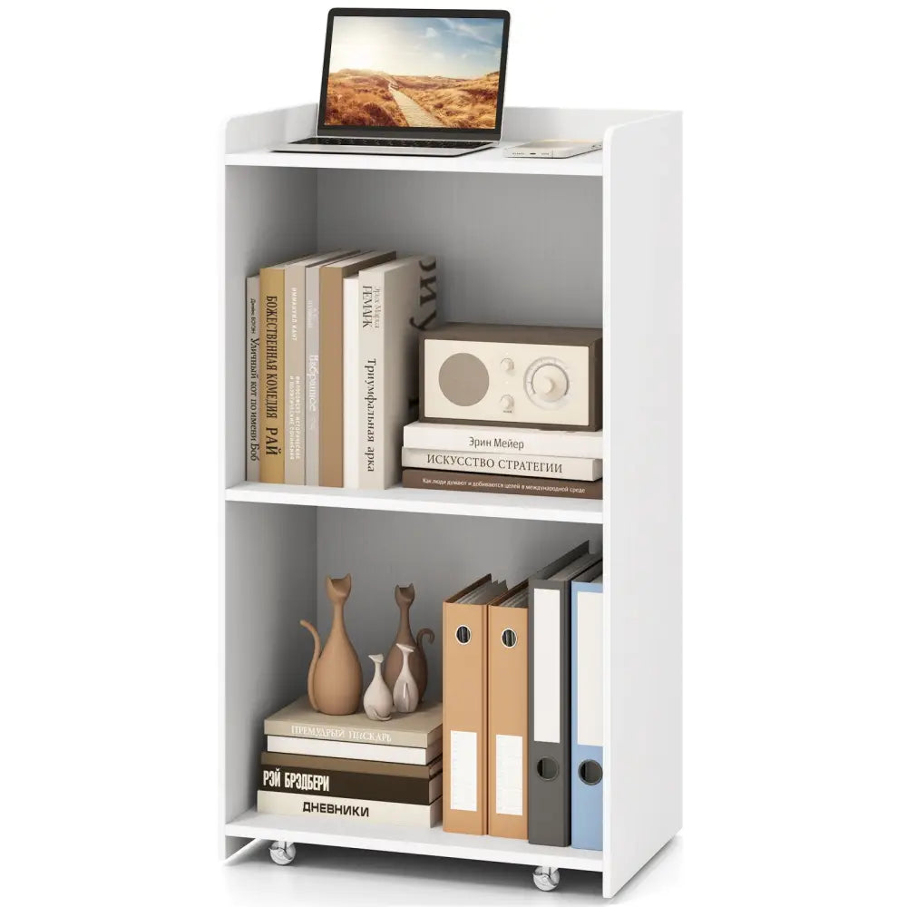 Rolling Podium Stand with 2 Shelves and Lockable Wheels-White - White - Cabinets & Chests