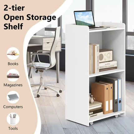 Rolling Podium Stand with 2 Shelves and Lockable Wheels-White - White - Cabinets & Chests