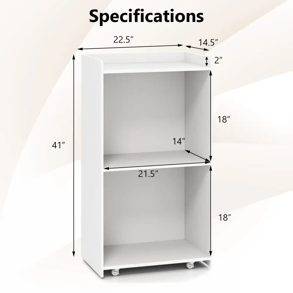 Rolling Podium Stand with 2 Shelves and Lockable Wheels-White - White - Cabinets & Chests
