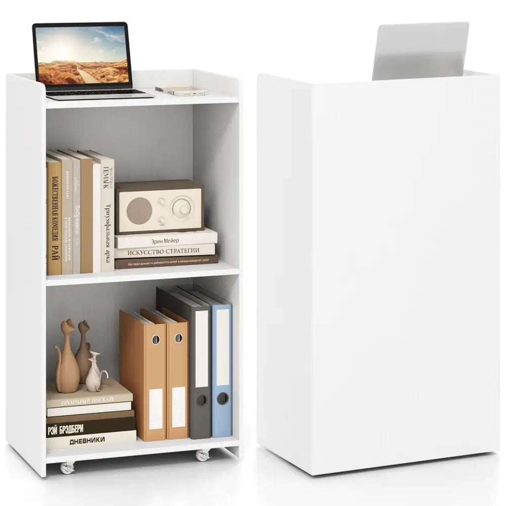 Rolling Podium Stand with 2 Shelves and Lockable Wheels-White - White - Cabinets & Chests