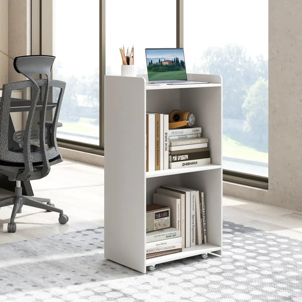 Rolling Podium Stand with 2 Shelves and Lockable Wheels-White - White - Cabinets & Chests