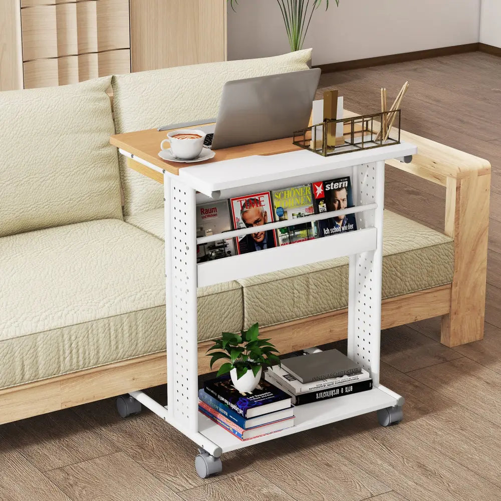 Rolling Portable Desk Laptop Desk with Tilting Tabletop Hidden Compartment-Natural - Natural - Computer Desks
