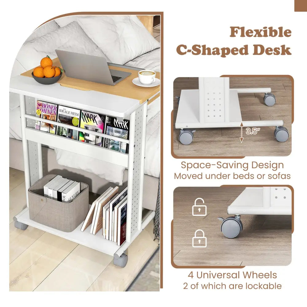 Rolling Portable Desk Laptop Desk with Tilting Tabletop Hidden Compartment-Natural - Natural - Computer Desks