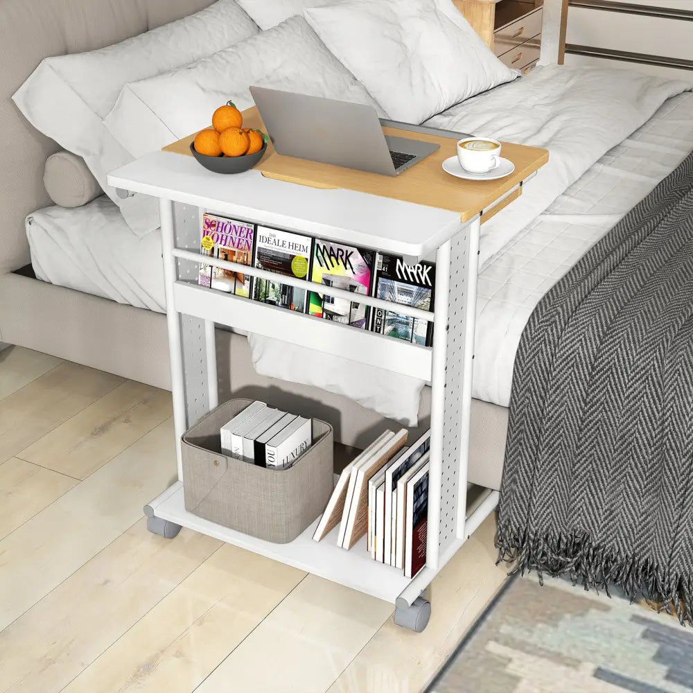 Rolling Portable Desk Laptop Desk with Tilting Tabletop Hidden Compartment-Natural - Natural - Computer Desks
