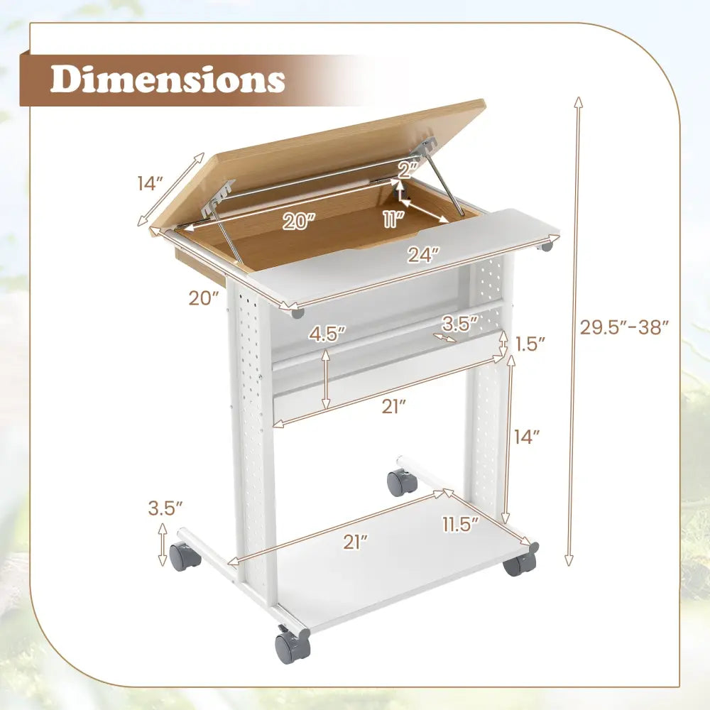 Rolling Portable Desk Laptop Desk with Tilting Tabletop Hidden Compartment-Natural - Natural - Computer Desks