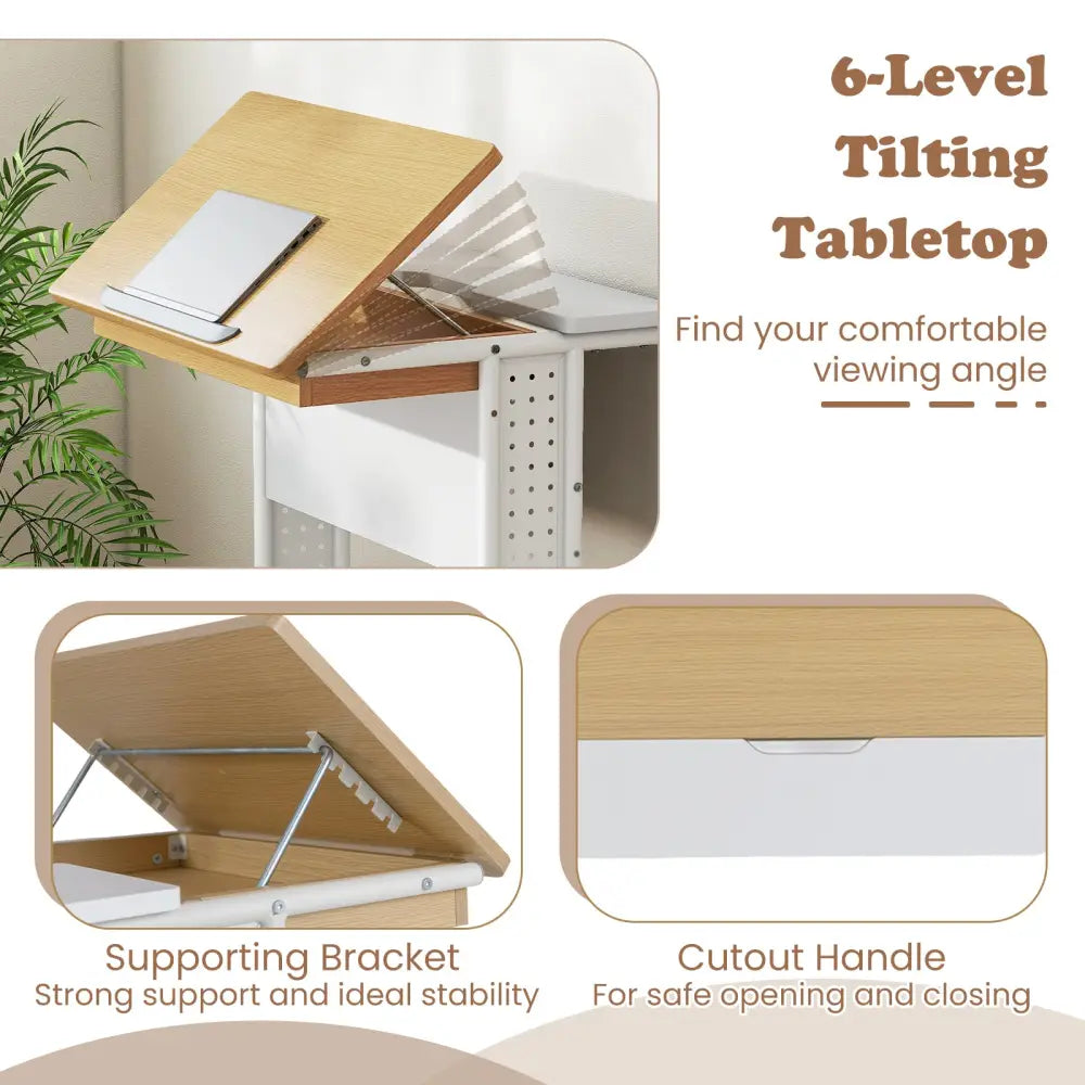 Rolling Portable Desk Laptop Desk with Tilting Tabletop Hidden Compartment-Natural - Natural - Computer Desks