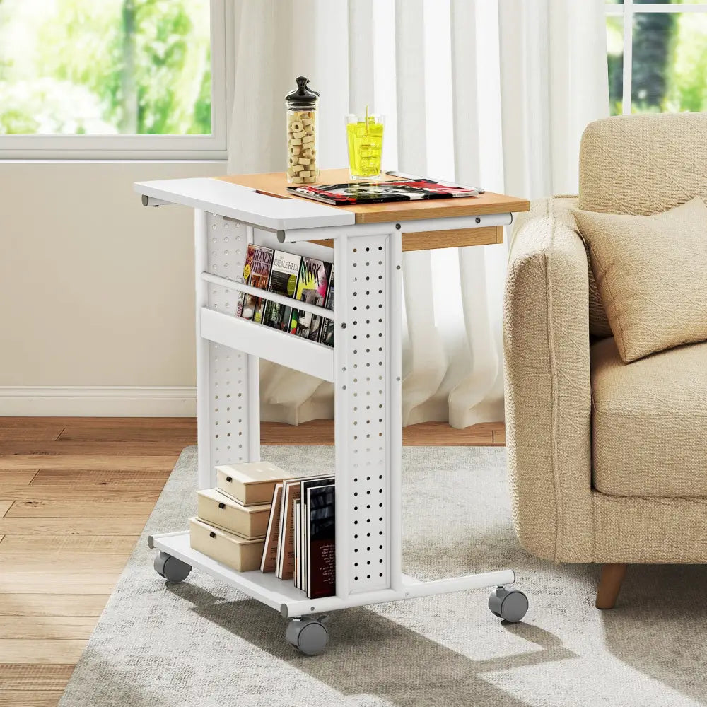 Rolling Portable Desk Laptop Desk with Tilting Tabletop Hidden Compartment-Natural - Natural - Computer Desks