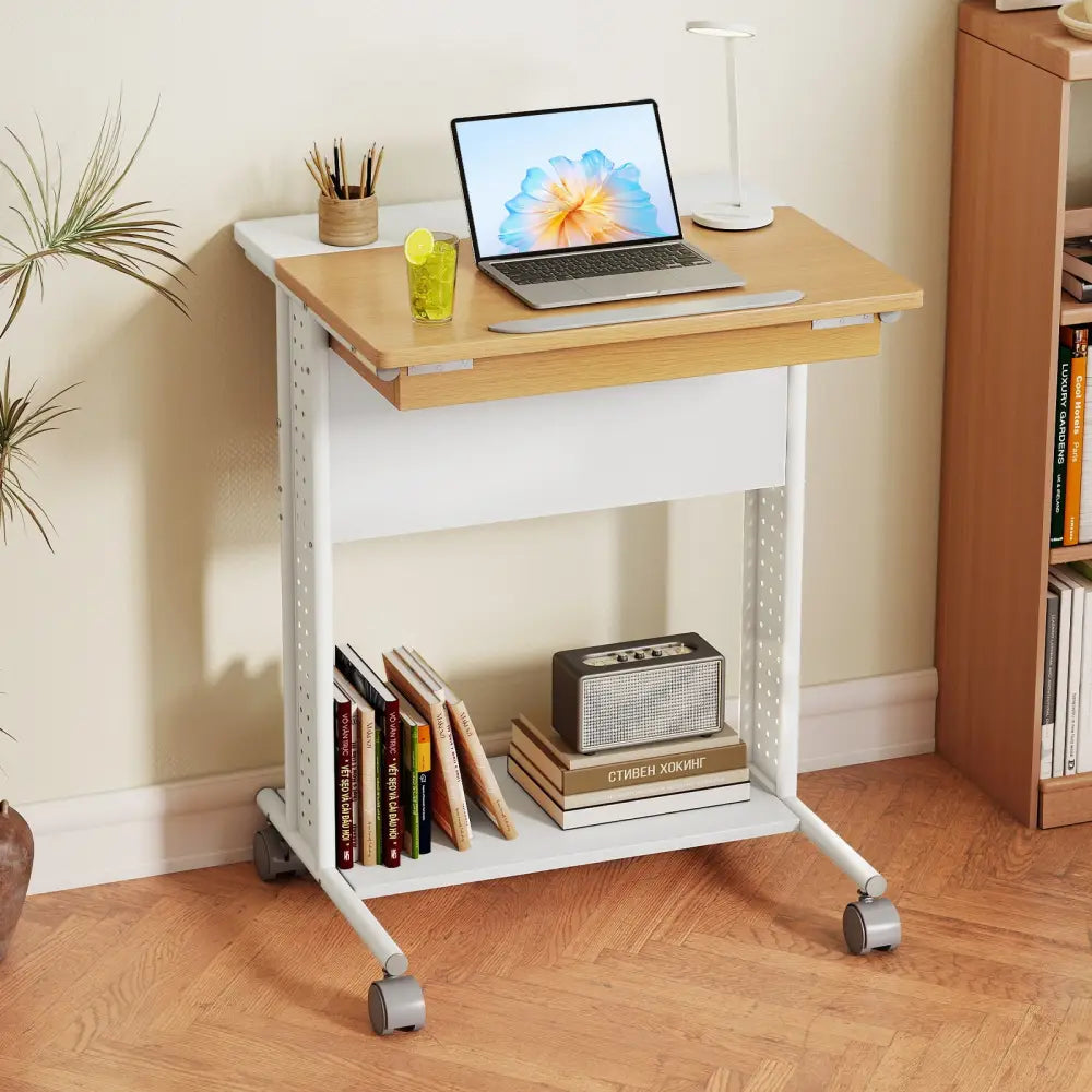 Rolling Portable Desk Laptop Desk with Tilting Tabletop Hidden Compartment-Natural - Natural - Computer Desks