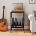 Rolling Record Player Stand 2-Tier with Vinyl Storage and Magazine Holder Bag-Rustic Brown - Rustic Brown - End & Side