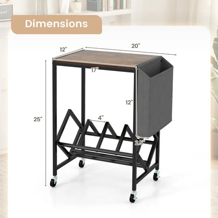 Rolling Record Player Stand 2-Tier with Vinyl Storage and Magazine Holder Bag-Rustic Brown - Rustic Brown - End & Side