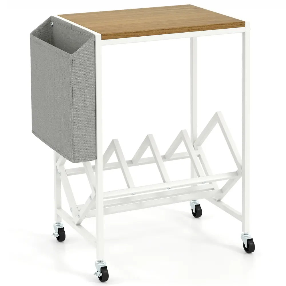 Rolling Record Player Stand 2-Tier with Vinyl Storage and Magazine Holder Bag-Natural - Natural - End & Side Tables