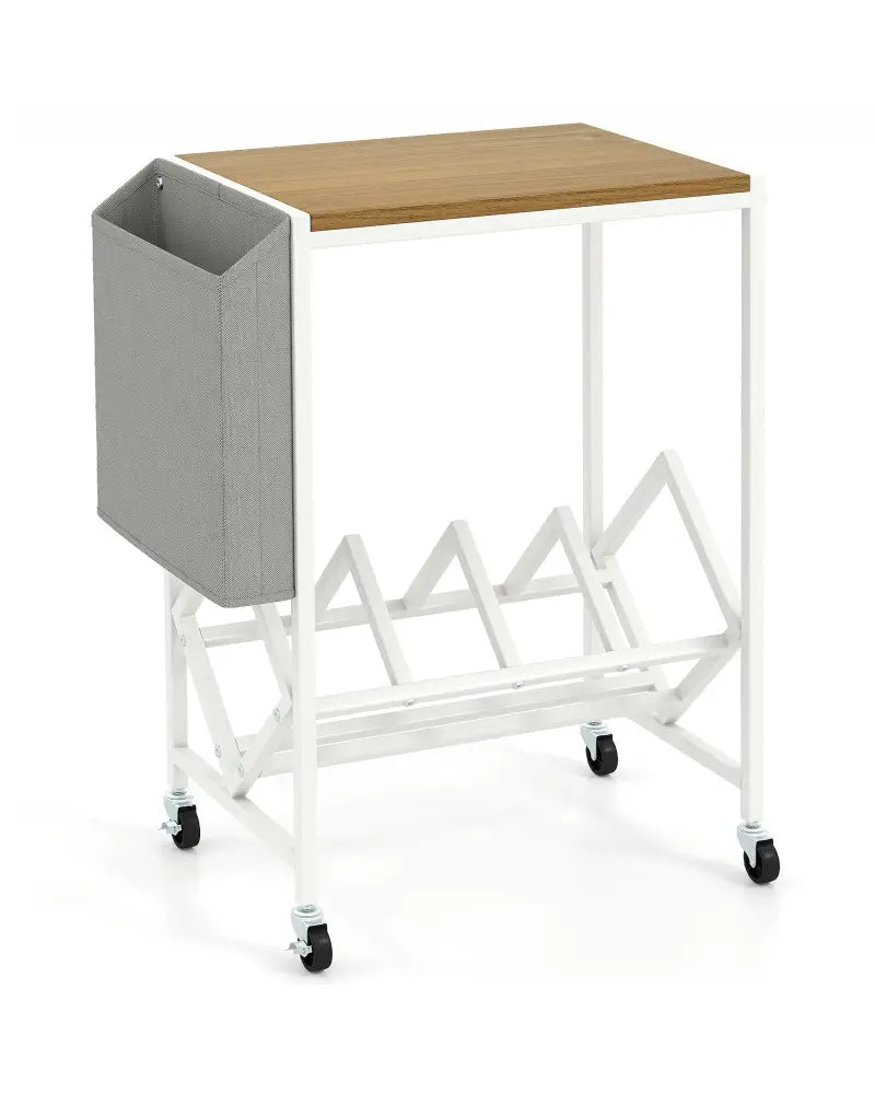 Rolling Record Player Stand 2-Tier with Vinyl Storage and Magazine Holder Bag-Natural - Natural - End & Side Tables