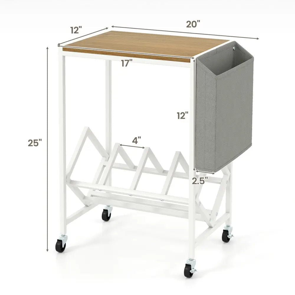 Rolling Record Player Stand 2-Tier with Vinyl Storage and Magazine Holder Bag-Natural - Natural - End & Side Tables