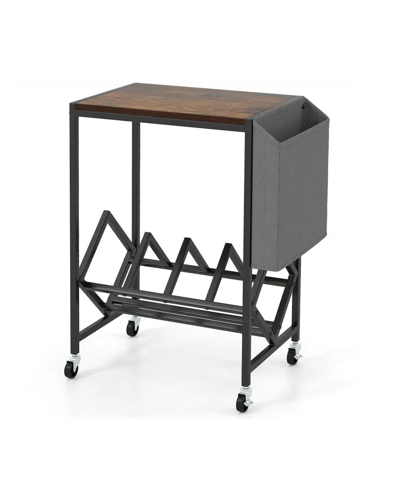 Rolling Record Player Stand 2-Tier with Vinyl Storage and Magazine Holder Bag-Rustic Brown - Rustic Brown - End & Side