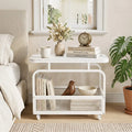 Rolling Side Table 2-Tier Narrow End Table with Mesh Storage Basket-White - White - End & Side Tables