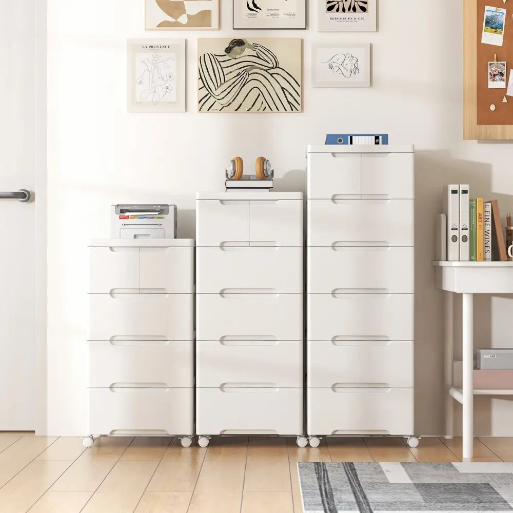 Rolling Storage Cabinet with Universal Wheels and 5/6/7 Drawers-5 Drawers - White - Dressers & Chests