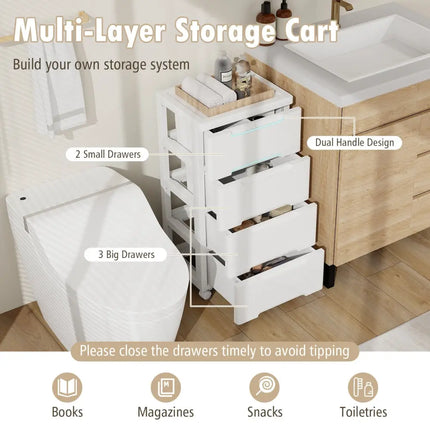 Rolling Storage Cabinet with Universal Wheels and 5/6/7 Drawers-5 Drawers - White - Dressers & Chests