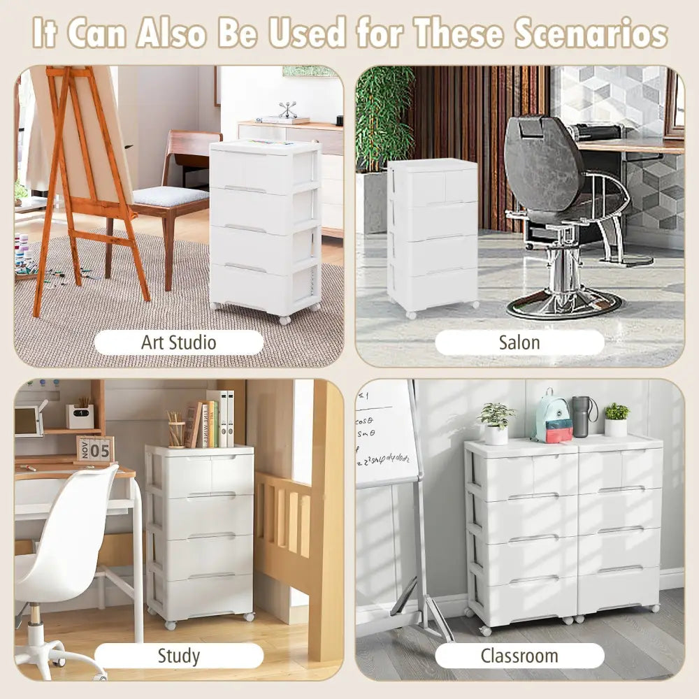 Rolling Storage Cabinet with Universal Wheels and 5/6/7 Drawers-5 Drawers - White - Dressers & Chests