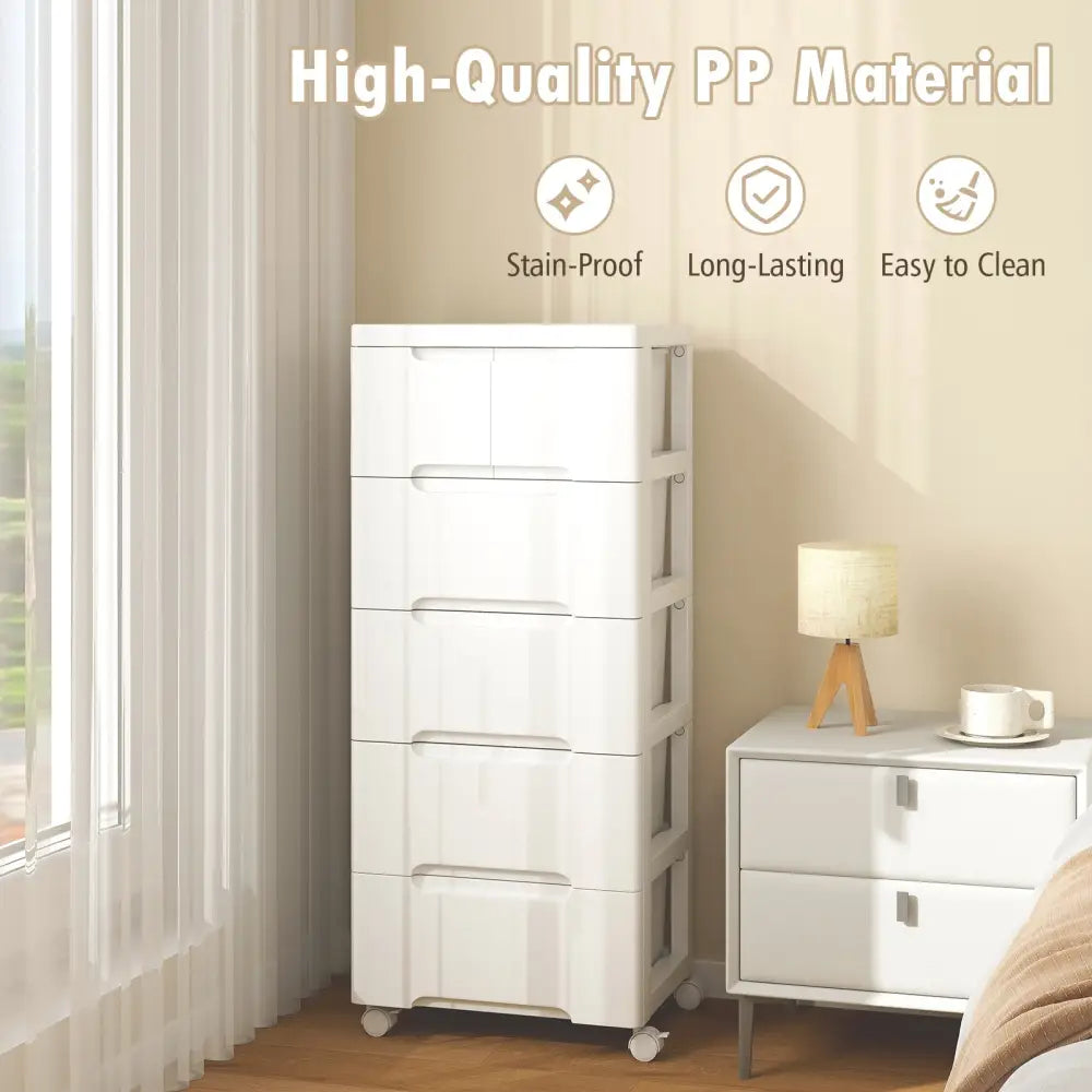 Rolling Storage Cabinet with Universal Wheels and 5/6/7 Drawers-6-Drawer - White - Dressers & Chests