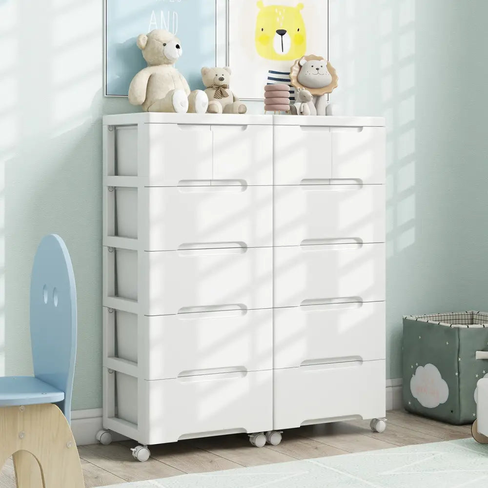 Rolling Storage Cabinet with Universal Wheels and 5/6/7 Drawers-6-Drawer - White - Dressers & Chests