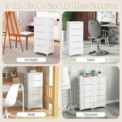 Rolling Storage Cabinet with Universal Wheels and 5/6/7 Drawers-6-Drawer - White - Dressers & Chests