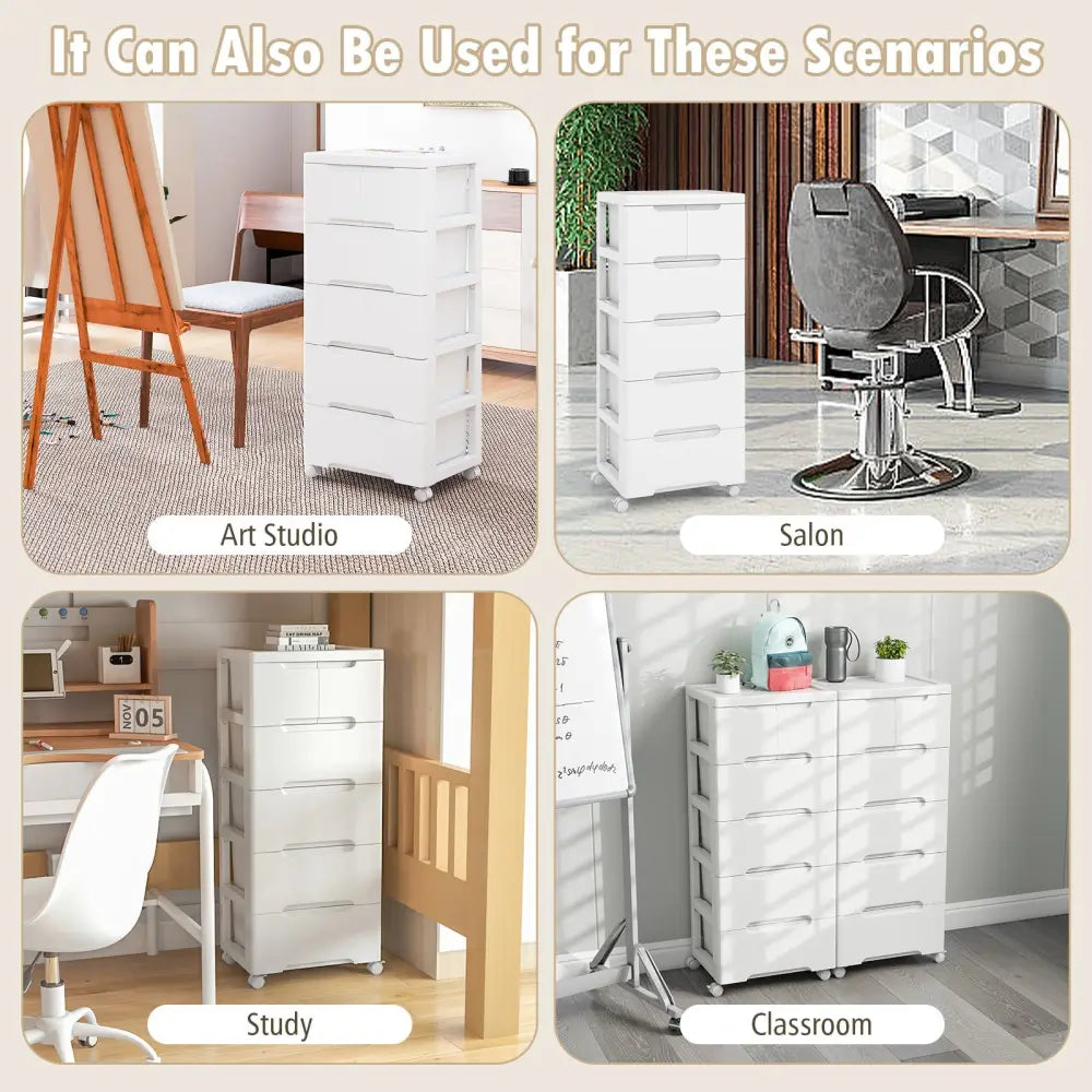 Rolling Storage Cabinet with Universal Wheels and 5/6/7 Drawers-6-Drawer - White - Dressers & Chests