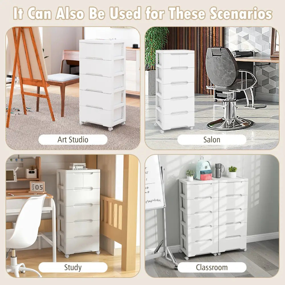 Rolling Storage Cabinet with Universal Wheels and 5/6/7 Drawers-6-Drawer - White - Dressers & Chests