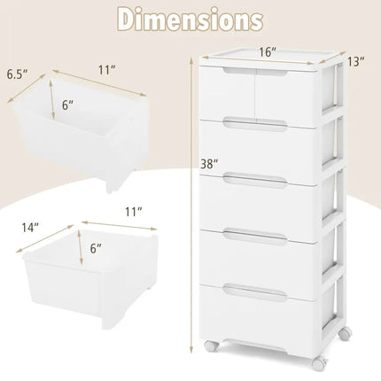 Rolling Storage Cabinet with Universal Wheels and 5/6/7 Drawers-6-Drawer - White - Dressers & Chests