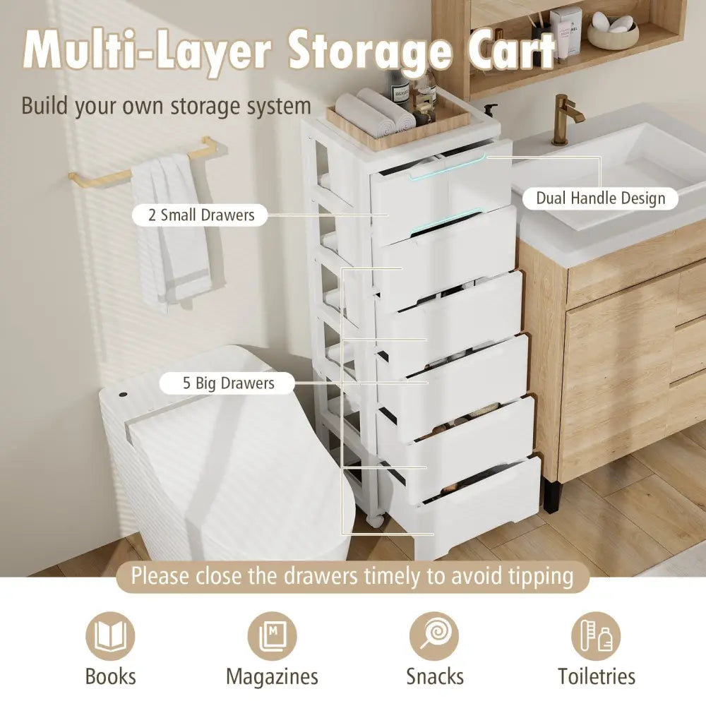 Rolling Storage Cabinet with Universal Wheels and 5/6/7 Drawers-7-Drawer - White - Dressers & Chests