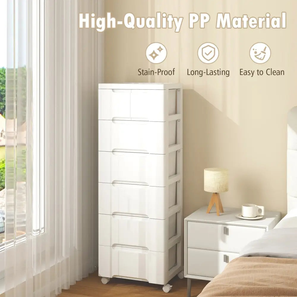 Rolling Storage Cabinet with Universal Wheels and 5/6/7 Drawers-7-Drawer - White - Dressers & Chests