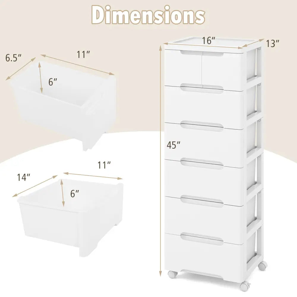 Rolling Storage Cabinet with Universal Wheels and 5/6/7 Drawers-7-Drawer - White - Dressers & Chests
