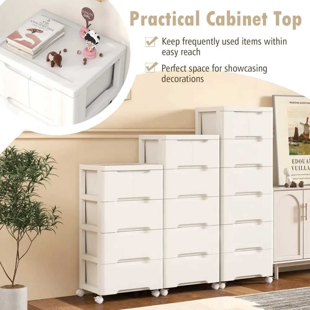 Rolling Storage Cabinet with Universal Wheels and 5/6/7 Drawers-7-Drawer - White - Dressers & Chests