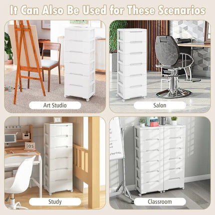Rolling Storage Cabinet with Universal Wheels and 5/6/7 Drawers-7-Drawer - White - Dressers & Chests