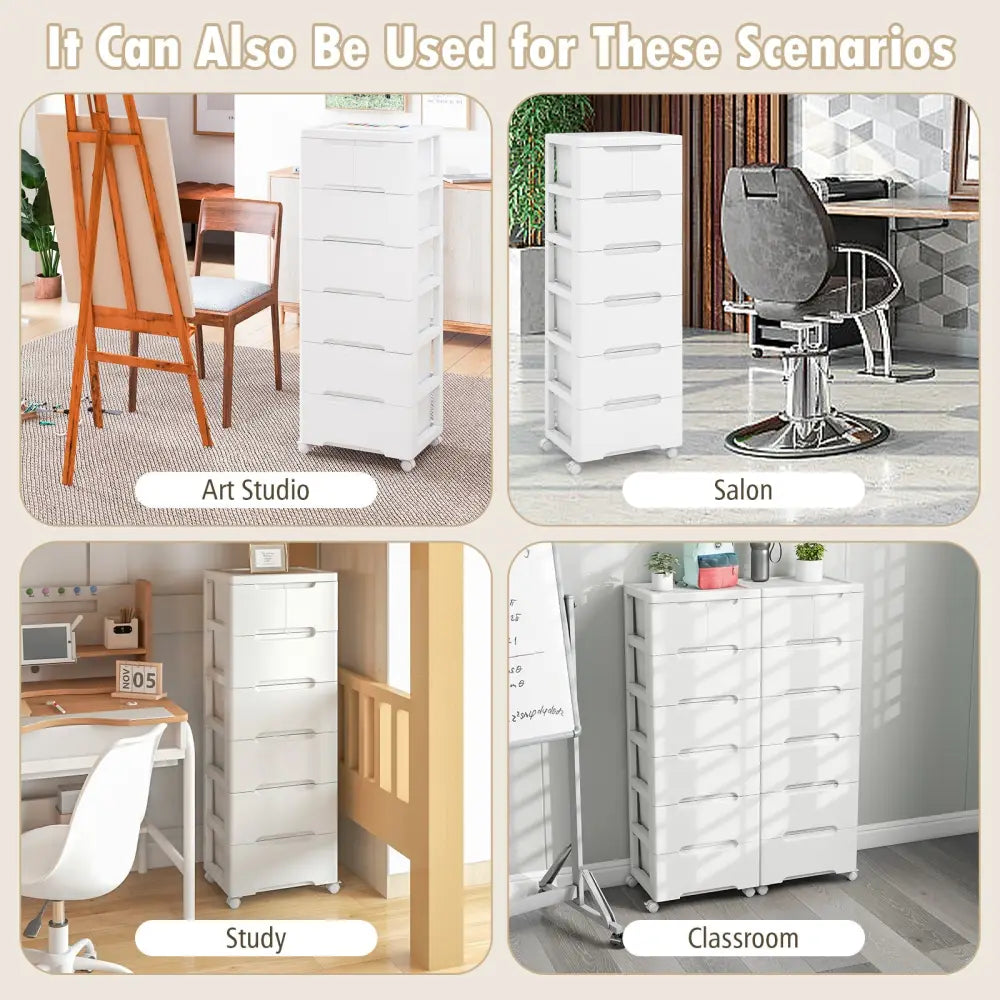 Rolling Storage Cabinet with Universal Wheels and 5/6/7 Drawers-7-Drawer - White - Dressers & Chests