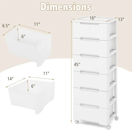 Rolling Storage Cabinet with Universal Wheels and 5/6/7 Drawers-7-Drawer - White - Dressers & Chests
