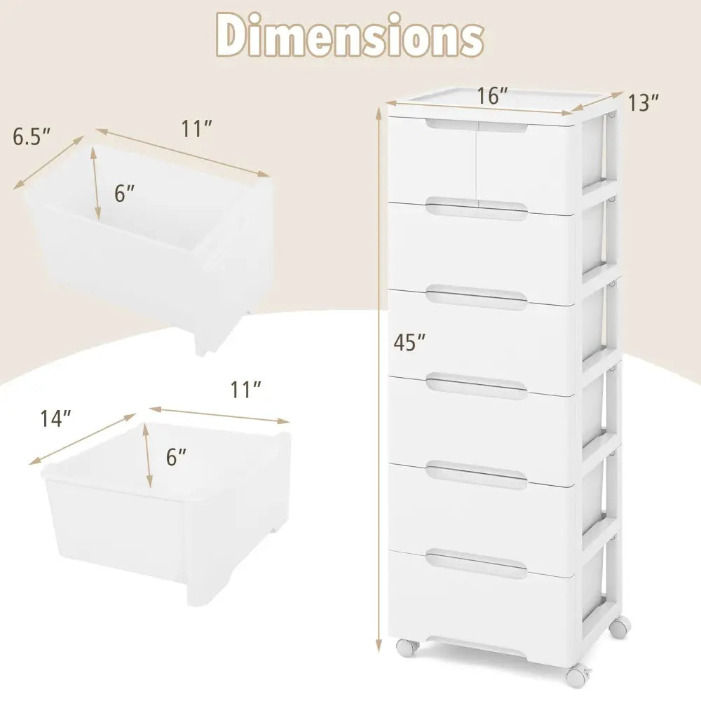 Rolling Storage Cabinet with Universal Wheels and 5/6/7 Drawers-7-Drawer - White - Dressers & Chests