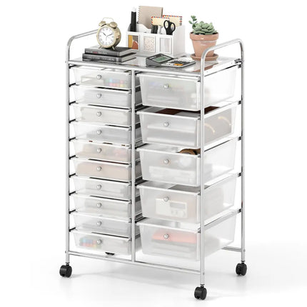 Rolling Storage Cart 15-Drawer Trolley with Chrome Plated Metal Frame-Transparent - Transparent - File Cabinets