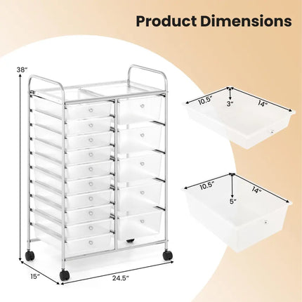 Rolling Storage Cart 15-Drawer Trolley with Chrome Plated Metal Frame-Transparent - Transparent - File Cabinets