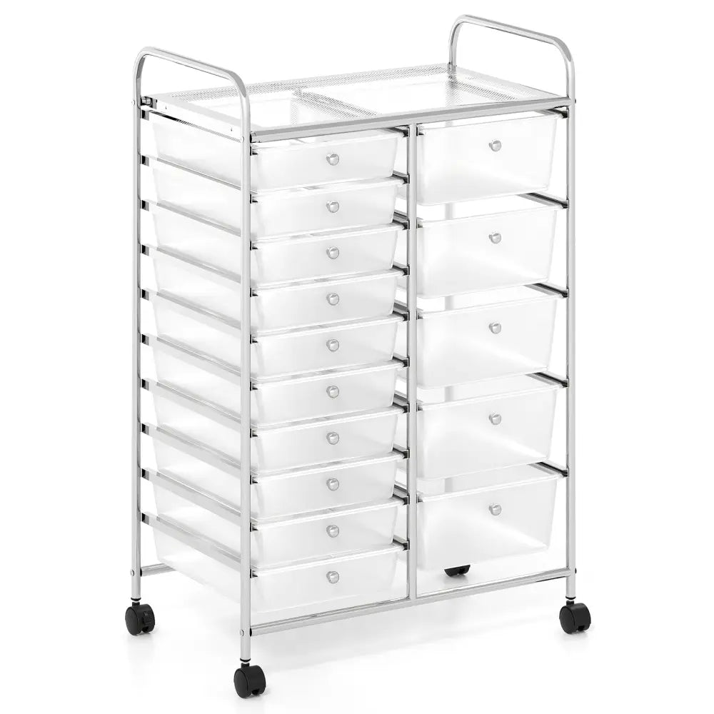 Rolling Storage Cart 15-Drawer Trolley with Chrome Plated Metal Frame-Transparent - Transparent - File Cabinets