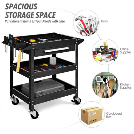 Rolling Tool Cart Mechanic Cabinet Storage ToolBox Organizer with Drawer-Black - Black - Garages
