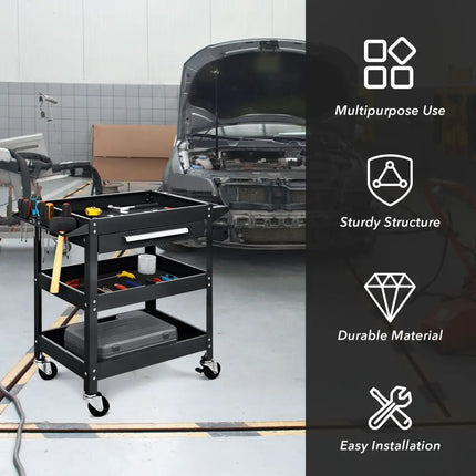 Rolling Tool Cart Mechanic Cabinet Storage ToolBox Organizer with Drawer-Black - Black - Garages