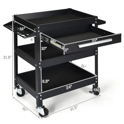 Rolling Tool Cart Mechanic Cabinet Storage ToolBox Organizer with Drawer-Black - Black - Garages