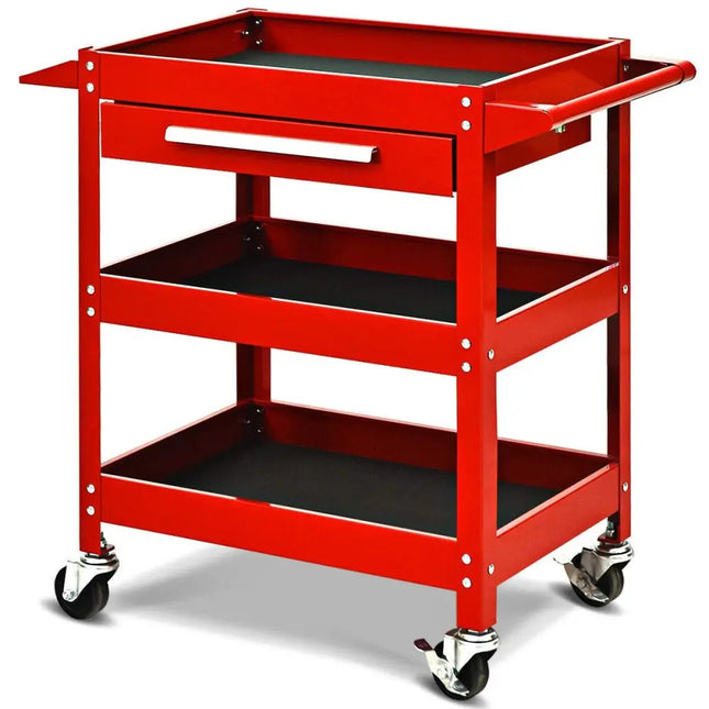 Rolling Tool Cart Mechanic Cabinet Storage ToolBox Organizer with Drawer-Red - Red - Garages
