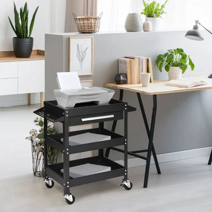 Rolling Tool Cart Mechanic Cabinet Storage ToolBox Organizer with Drawer-Black - Black - Garages