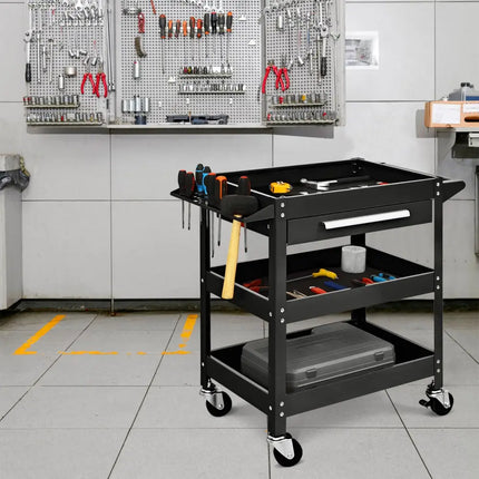 Rolling Tool Cart Mechanic Cabinet Storage ToolBox Organizer with Drawer-Black - Black - Garages