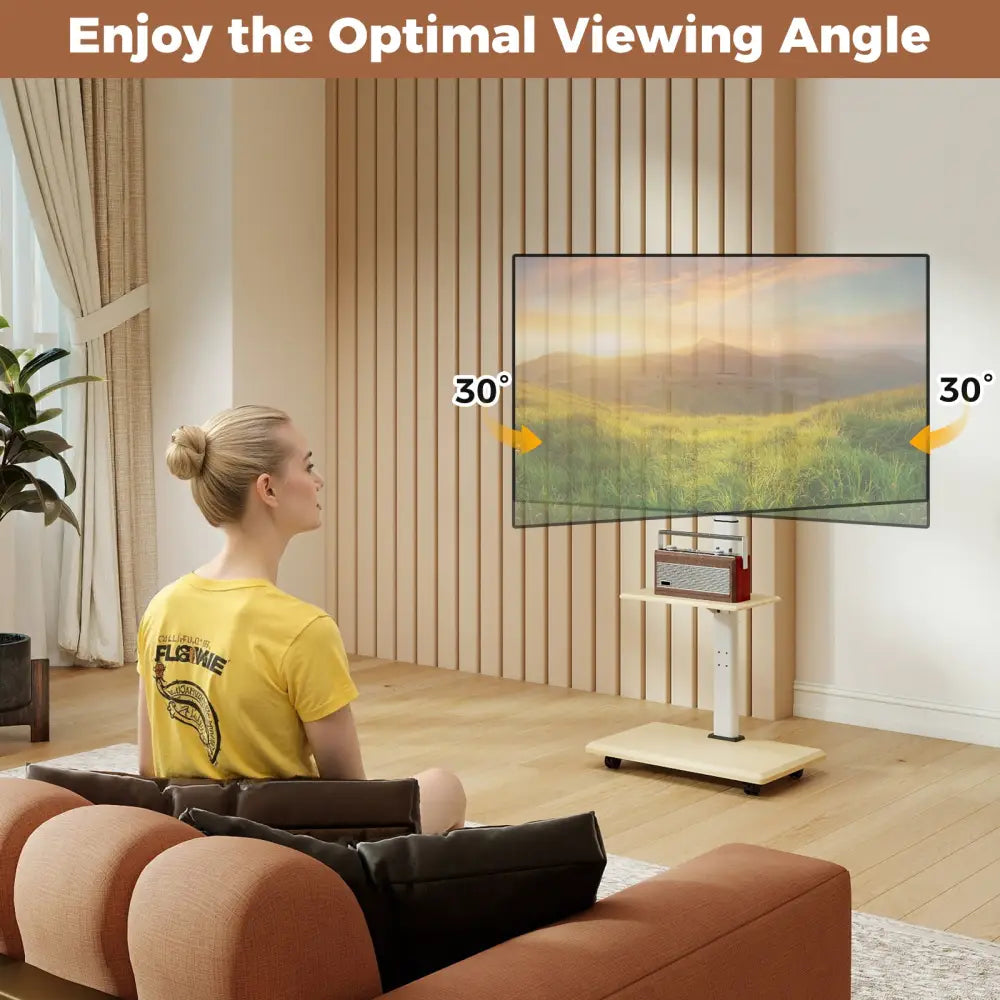 Rolling TV Stand on Wheels Mobile TV Cart for 32-75 Inch TVs Portable AV Cart-Natural - Natural - Entertainment Centers