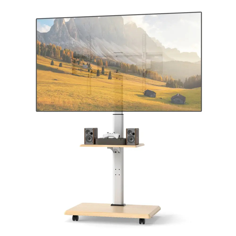 Rolling TV Stand on Wheels Mobile TV Cart for 32-75 Inch TVs Portable AV Cart-Natural - Natural - Entertainment Centers