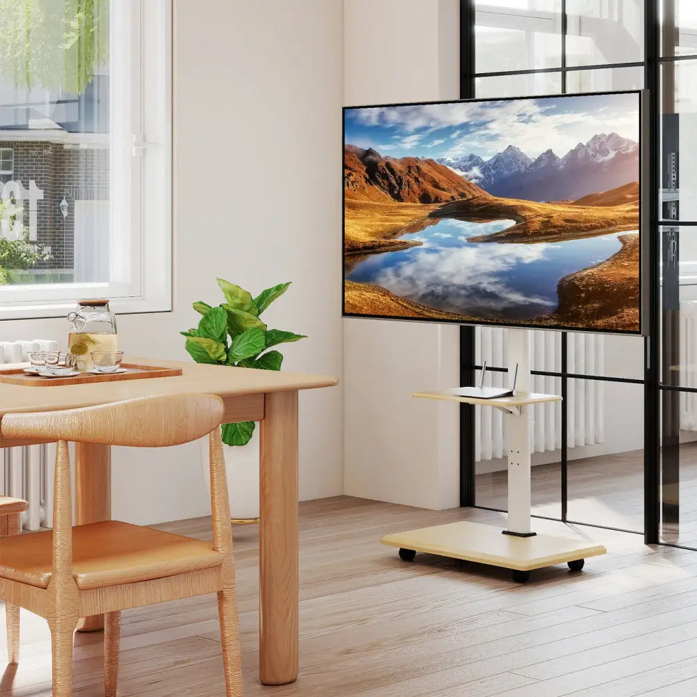 Rolling TV Stand on Wheels Mobile TV Cart for 32-75 Inch TVs Portable AV Cart-Natural - Natural - Entertainment Centers