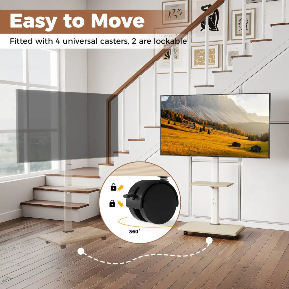 Rolling TV Stand on Wheels Mobile TV Cart for 32-75 Inch TVs Portable AV Cart-Natural - Natural - Entertainment Centers