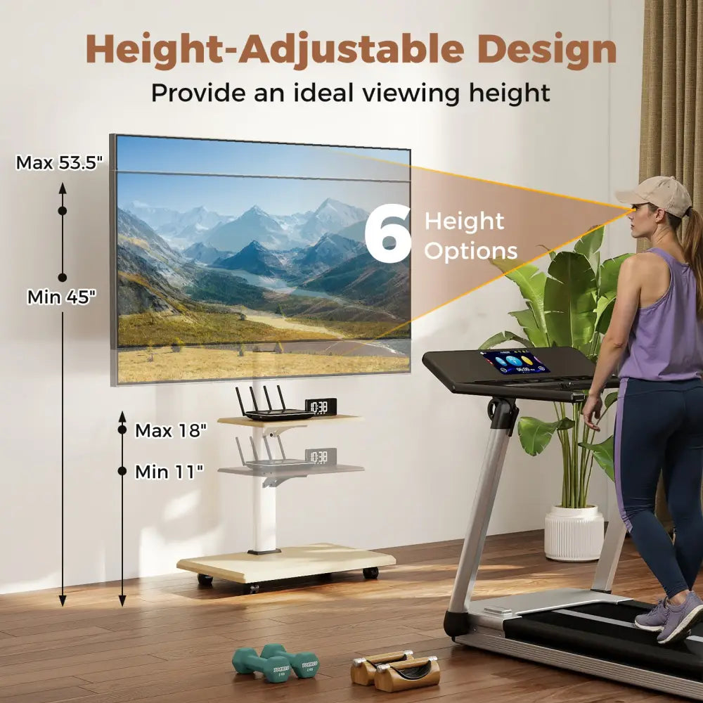 Rolling TV Stand on Wheels Mobile TV Cart for 32-75 Inch TVs Portable AV Cart-Natural - Natural - Entertainment Centers